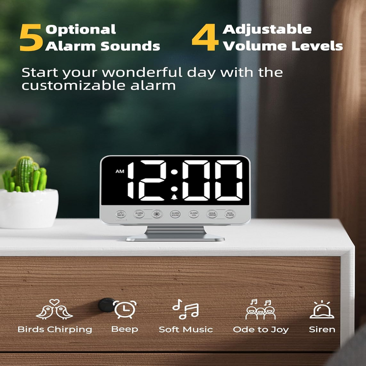 Digital Alarm Clock USB Charging Battery Backup Night Light
