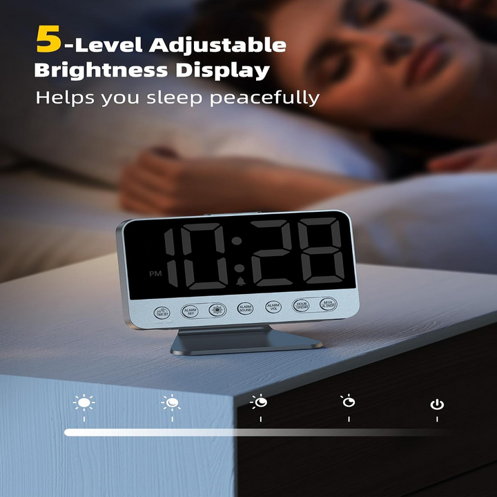 Digital Alarm Clock USB Charging Battery Backup Night Light