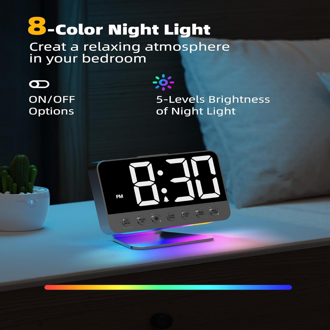 Digital Alarm Clock USB Charging Battery Backup Night Light