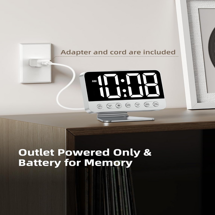 Digital Alarm Clock USB Charging Battery Backup Night Light