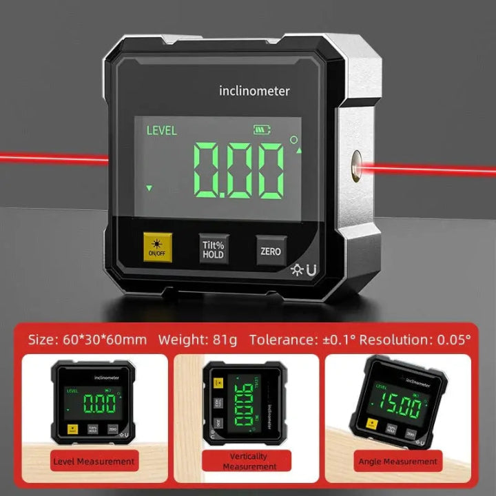 Digital Angle Gauge with Laser &amp; Magnetic Base | LED Inclinometer Design