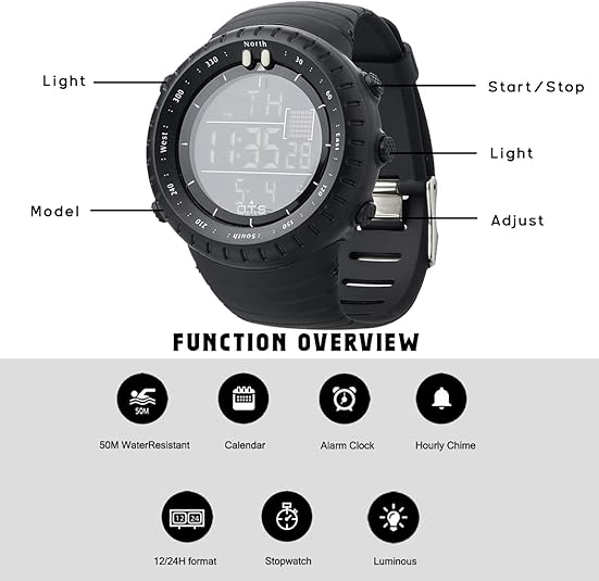 Digital Sports Watch | LED Backlight | Waterproof | Shock-Resistant | Alarm &amp; Stopwatch