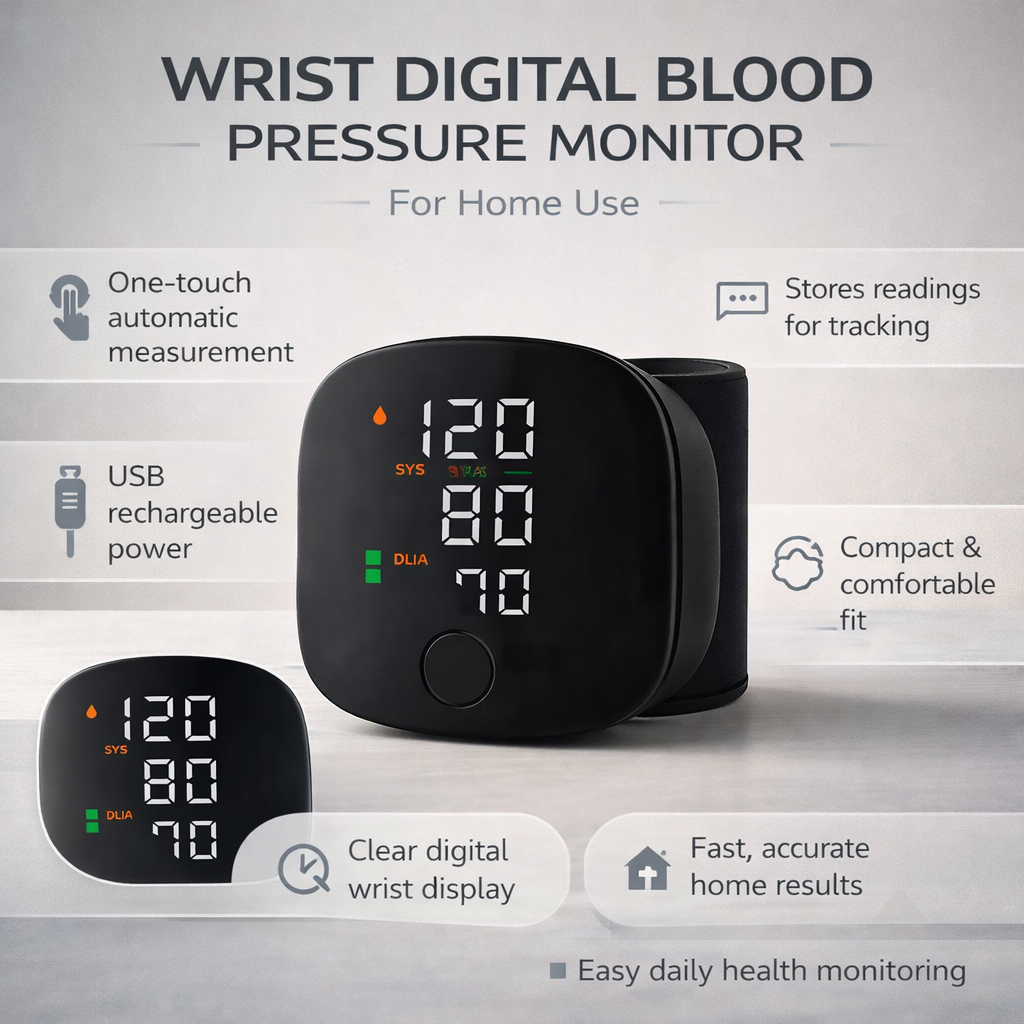 Digital Wrist Blood Pressure Monitor | LED Display with Memory Function
