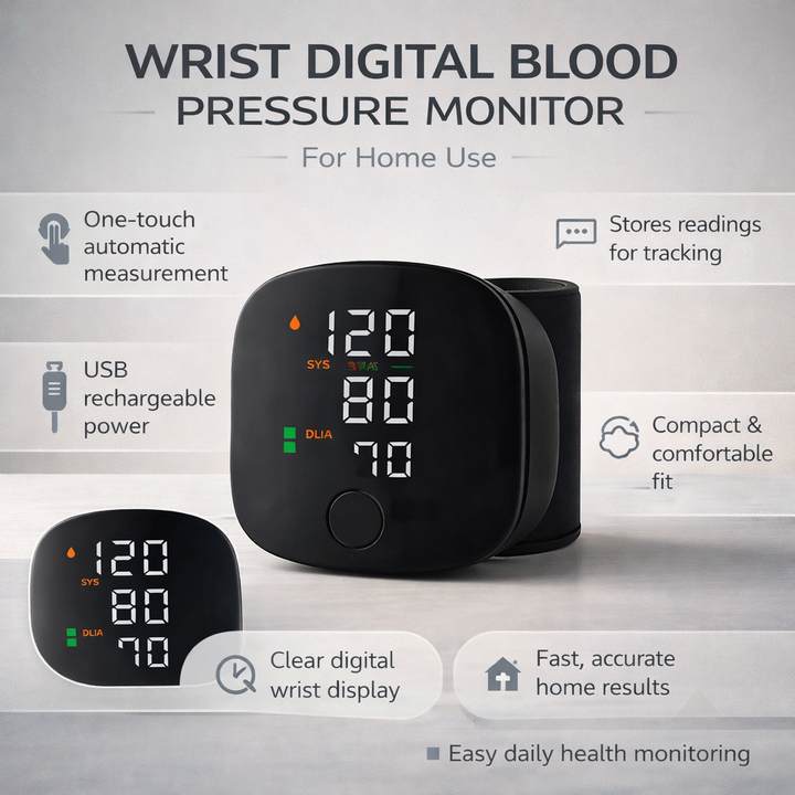 Digital Wrist Blood Pressure Monitor | LED Display with Memory Function