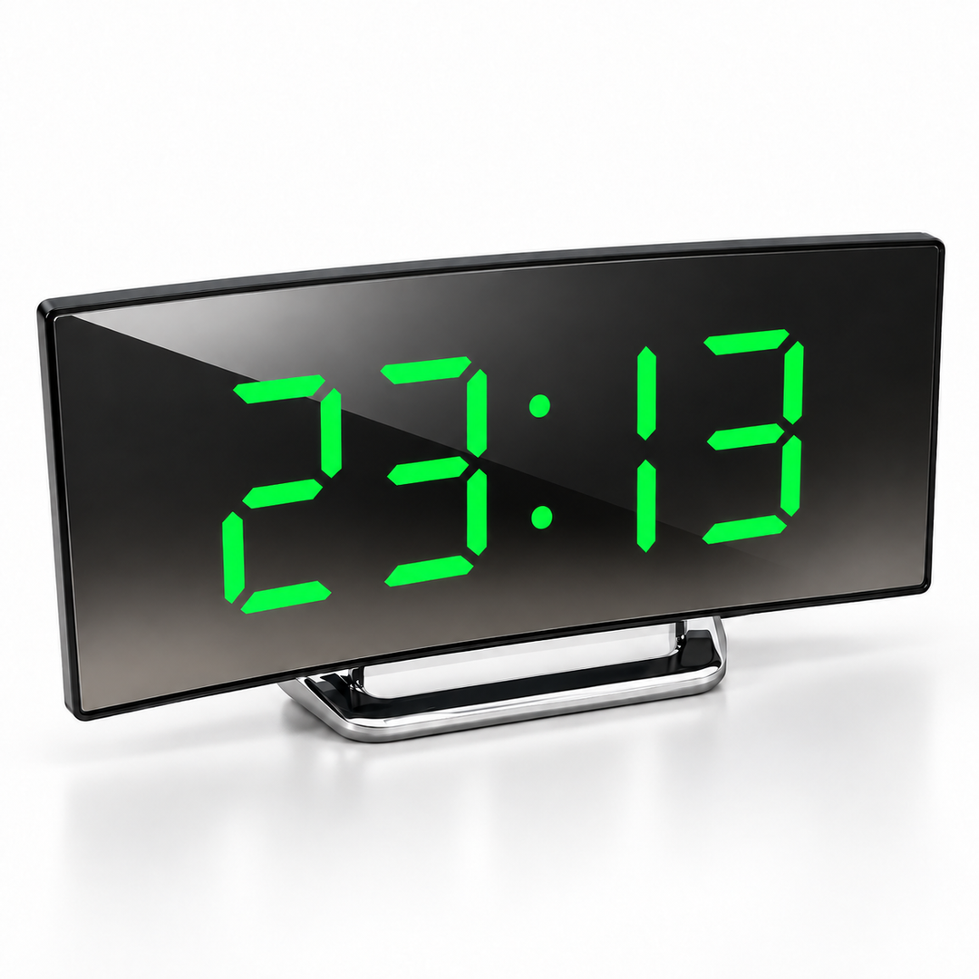 Digital Alarm Clock LED Mirror Display | Curved Screen with Adjustable Brightness | Snooze Function for Bedside or Desk 6