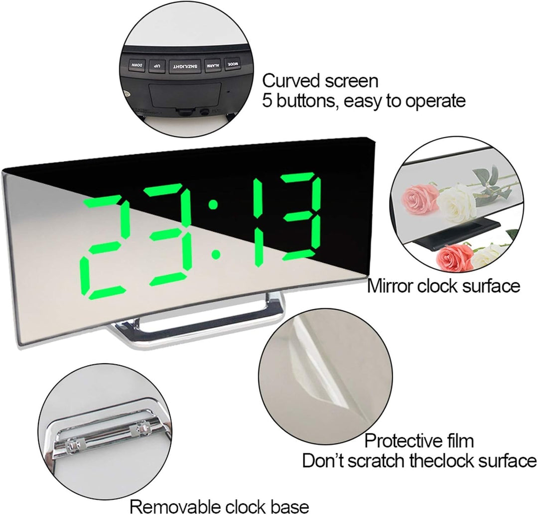Digital Desk Clock | Curved Mirror LED Display
