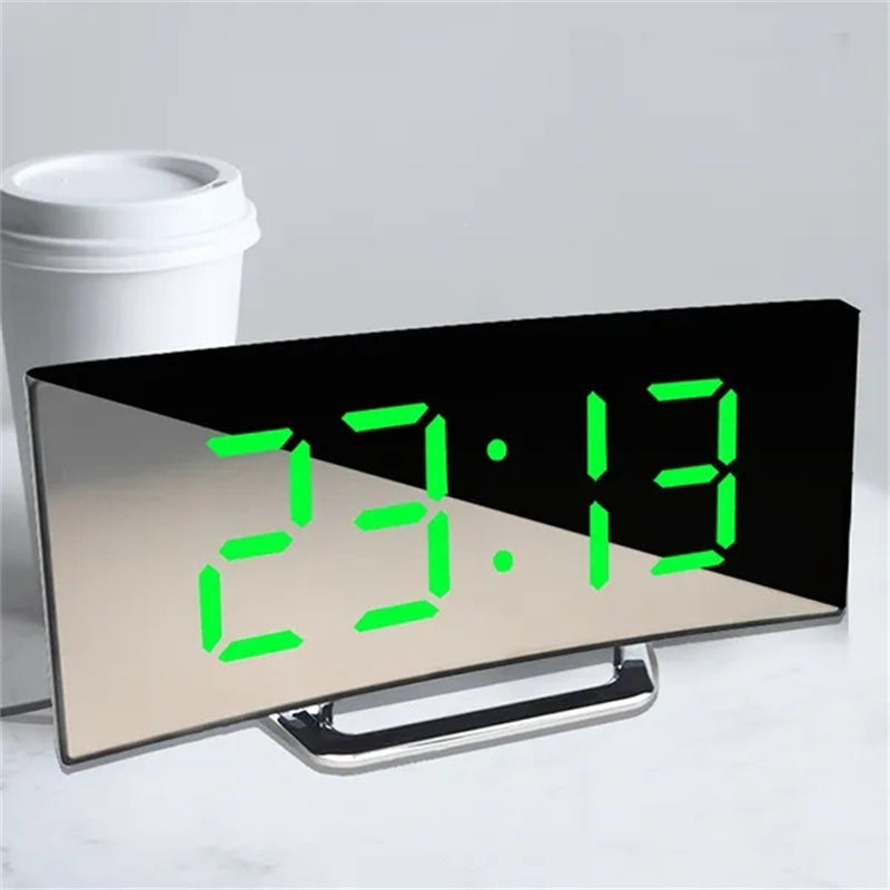 Digital Desk Clock | Curved Mirror LED Display