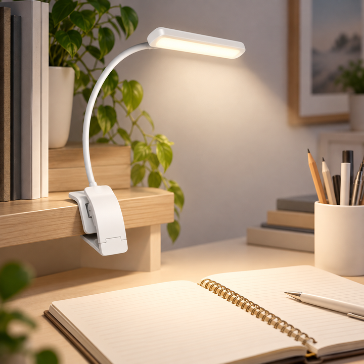 Dimmable Clip Reading Lamp | Flexible Neck, 3 Colour Temperatures | USB Rechargeable, 10 Brightness Levels, Clip-On Mount 6
