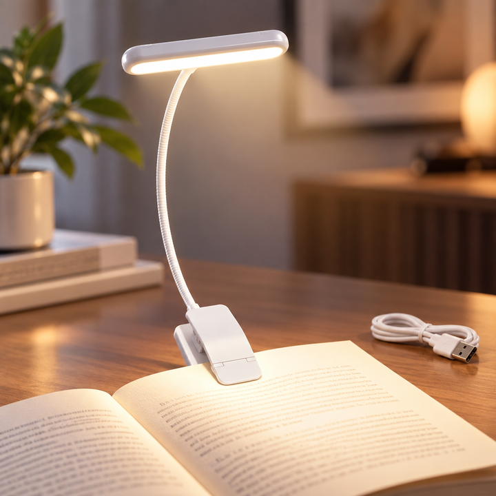 Dimmable Clip Reading Lamp | Flexible Neck, 3 Colour Temperatures | USB Rechargeable, 10 Brightness Levels, Clip-On Mount 2