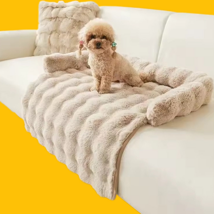 Dog Sofa Bed Plush Fabric | Raised Sides, Cushioned Base &amp; Removable Cover | Protects Furniture, Supports Restful Sleep