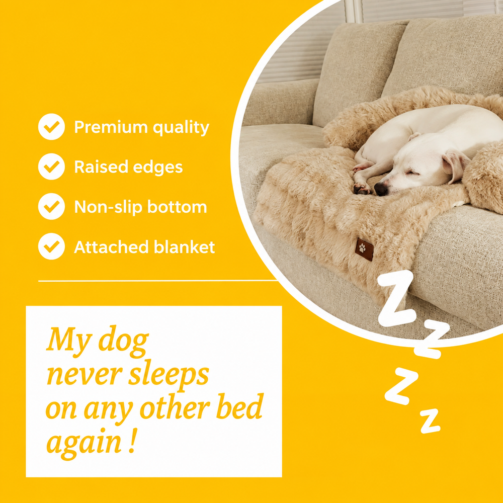 Dog Sofa Bed Plush Fabric | Raised Sides, Cushioned Base & Removable Cover | Protects Furniture, Supports Restful Sleep