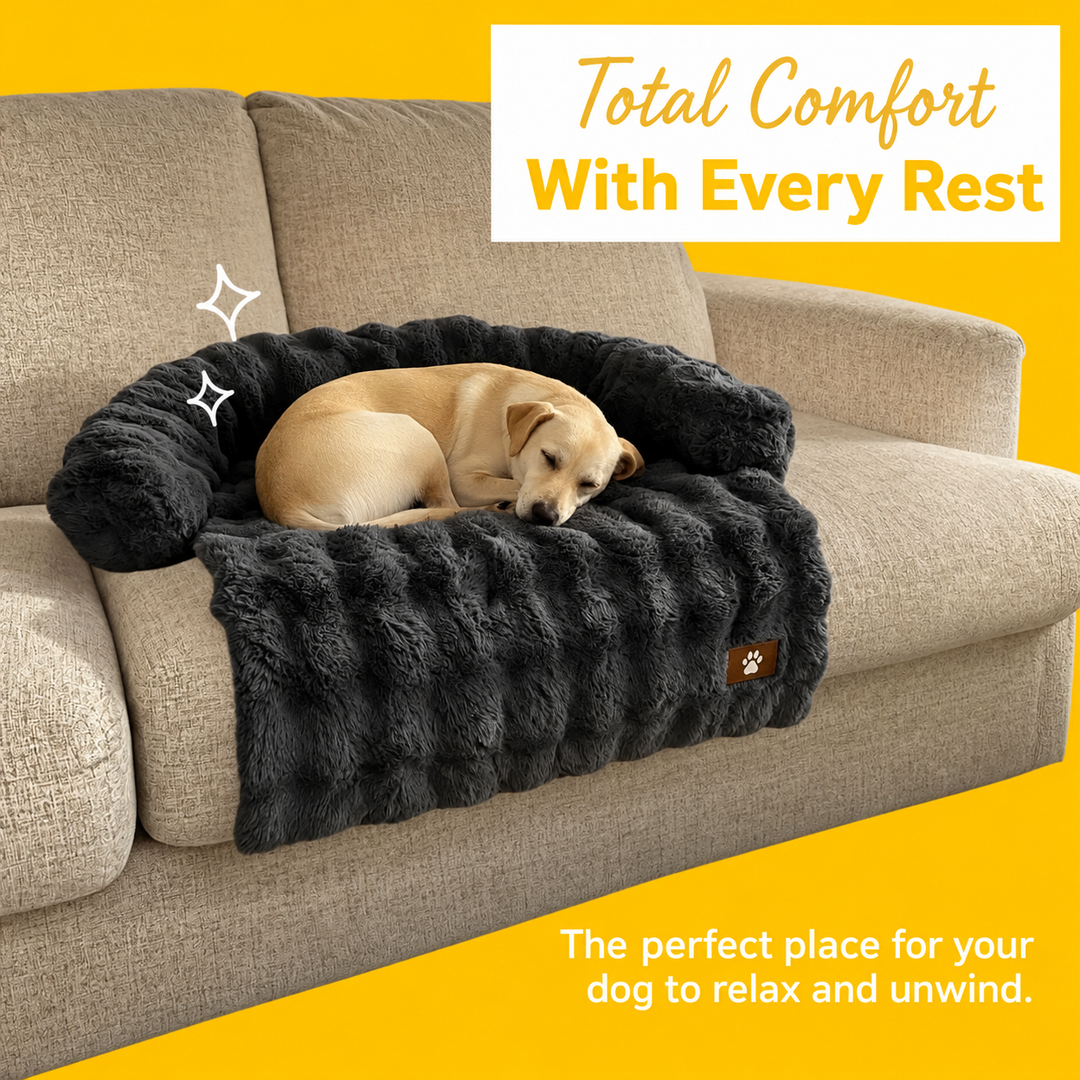 Dog Sofa Bed Plush Fabric | Raised Sides, Cushioned Base &amp; Removable Cover | Protects Furniture, Supports Restful Sleep