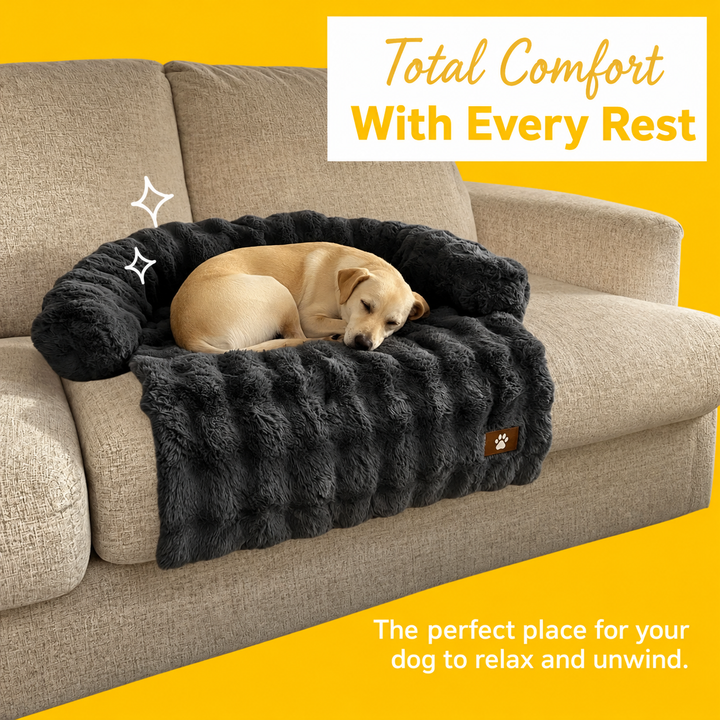 Dog Sofa Bed Plush Fabric | Raised Sides, Cushioned Base &amp; Removable Cover | Protects Furniture, Supports Restful Sleep