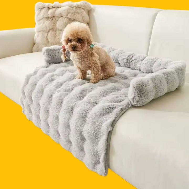 Dog Sofa Bed Plush Fabric | Raised Sides, Cushioned Base &amp; Removable Cover | Protects Furniture, Supports Restful Sleep