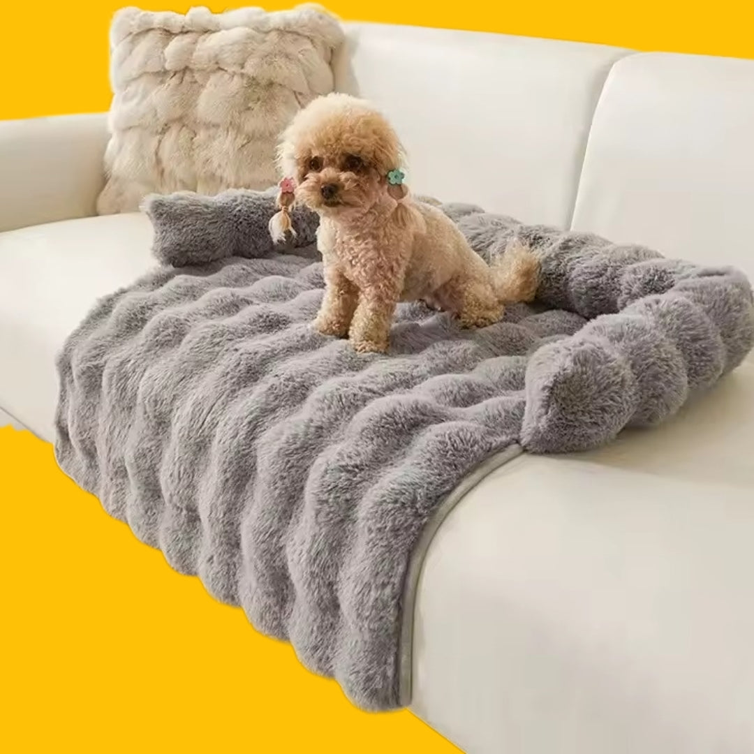 Dog Sofa Bed Plush Fabric | Raised Sides, Cushioned Base &amp; Removable Cover | Protects Furniture, Supports Restful Sleep