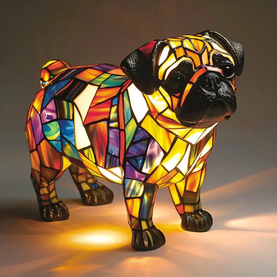 Dog Table Lamp | Mosaic Bulldog Figure, Warm Inner Glow