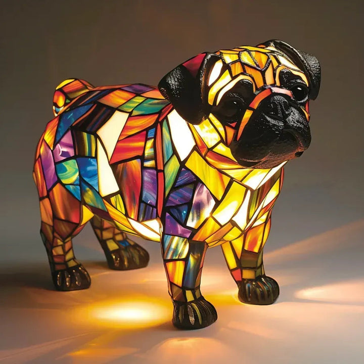 Dog Table Lamp | Mosaic Bulldog Figure, Warm Inner Glow