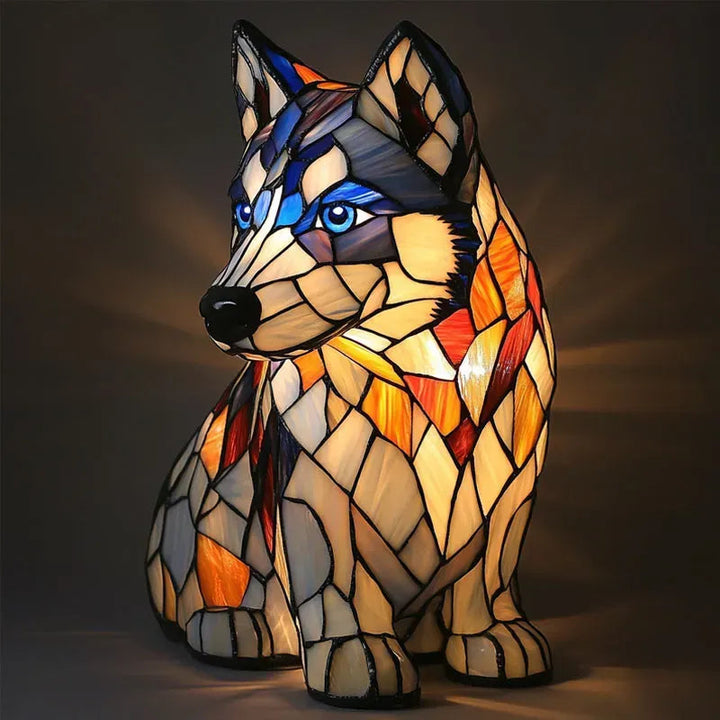 Dog Table Lamp | Mosaic Bulldog Figure, Warm Inner Glow