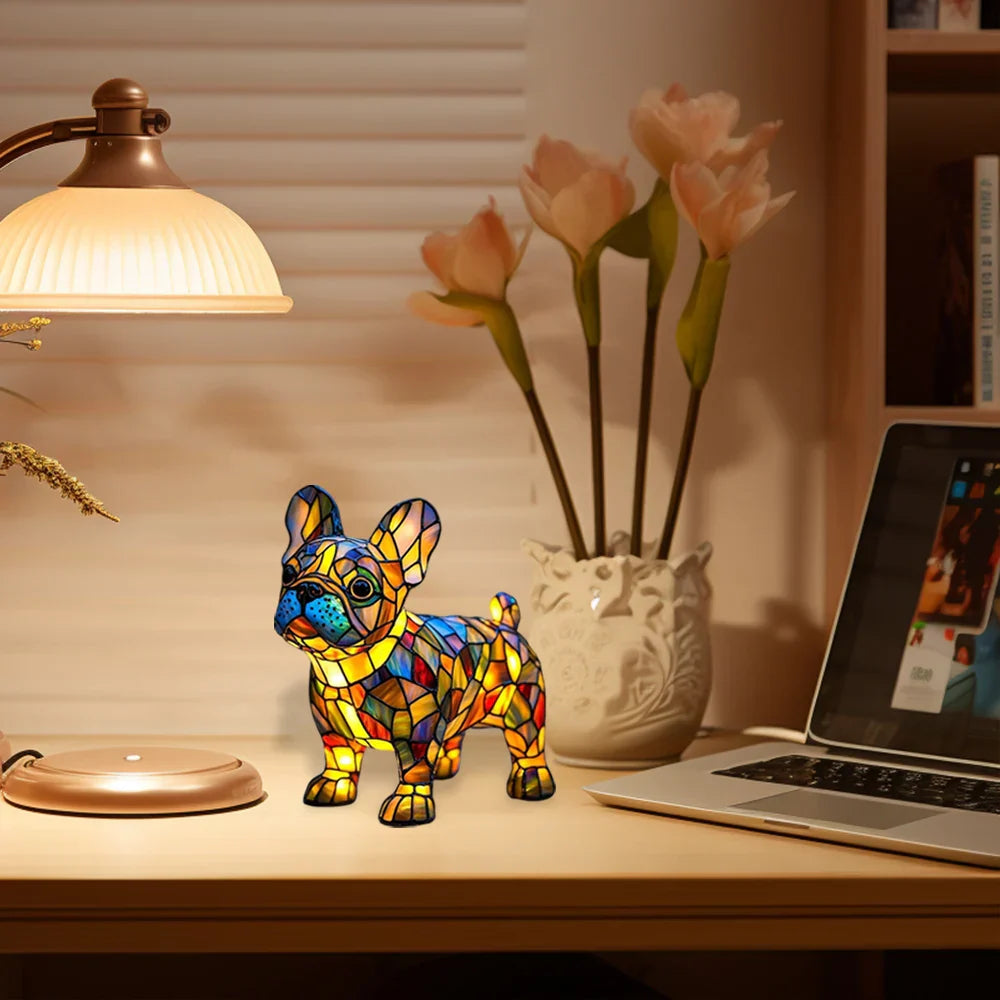 Dog Table Lamp | Mosaic Bulldog Figure, Warm Inner Glow