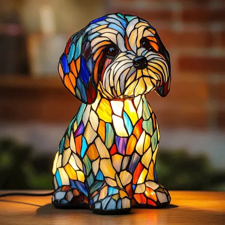 Dog Table Lamp | Mosaic Bulldog Figure, Warm Inner Glow