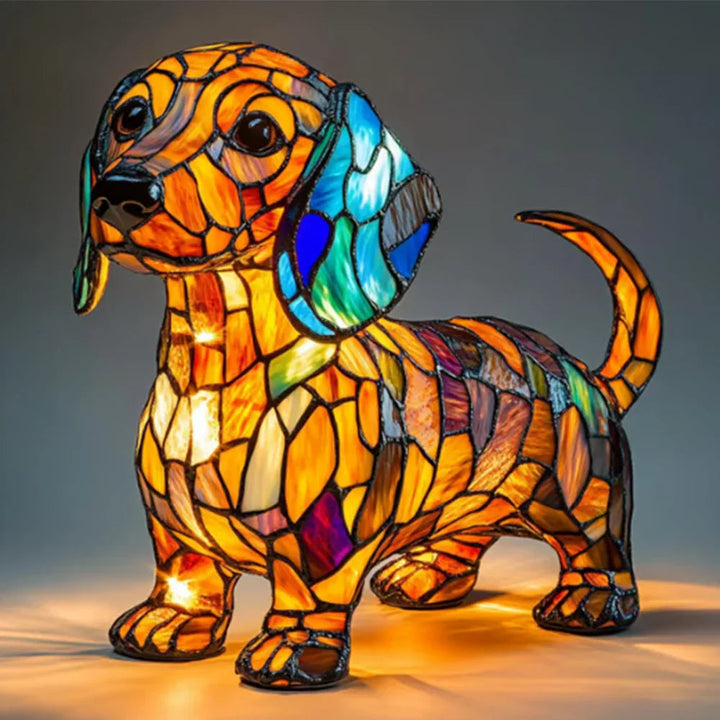 Dog Table Lamp | Mosaic Bulldog Figure, Warm Inner Glow