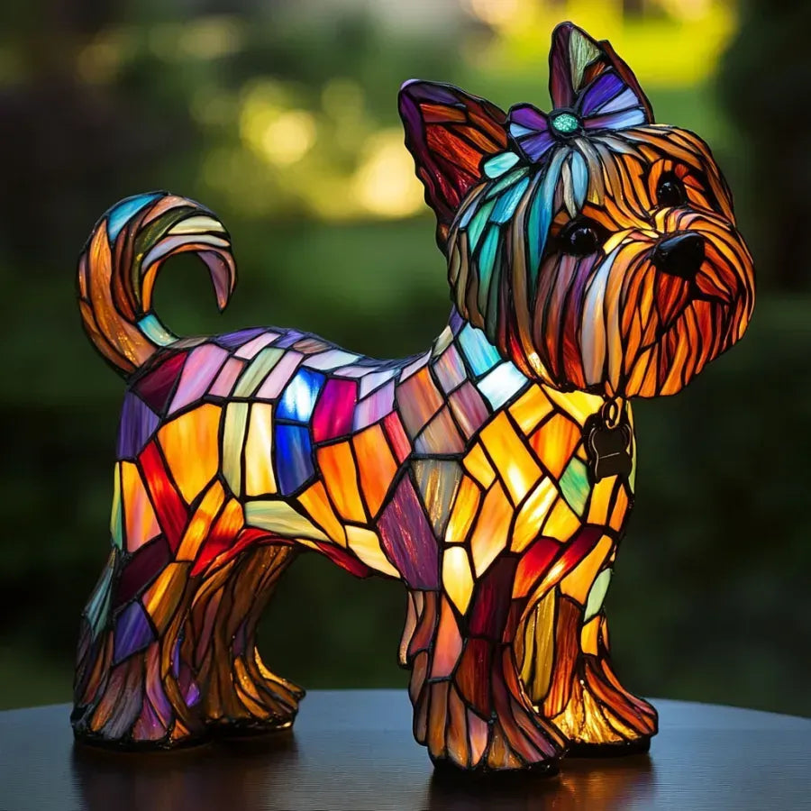 Dog Table Lamp | Mosaic Bulldog Figure, Warm Inner Glow