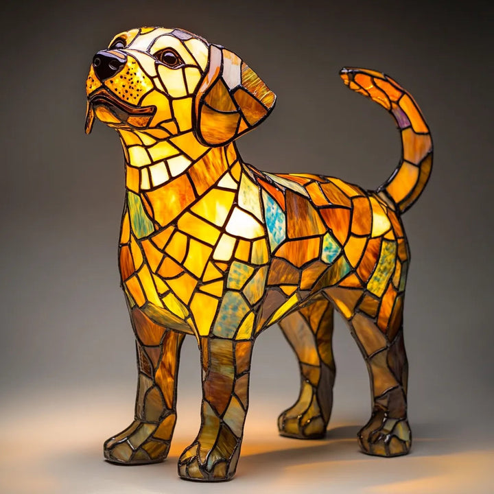 Dog Table Lamp | Mosaic Bulldog Figure, Warm Inner Glow