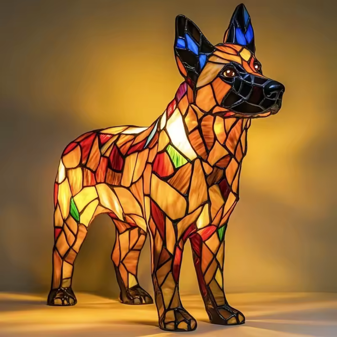 Dog Table Lamp | Mosaic Bulldog Figure, Warm Inner Glow
