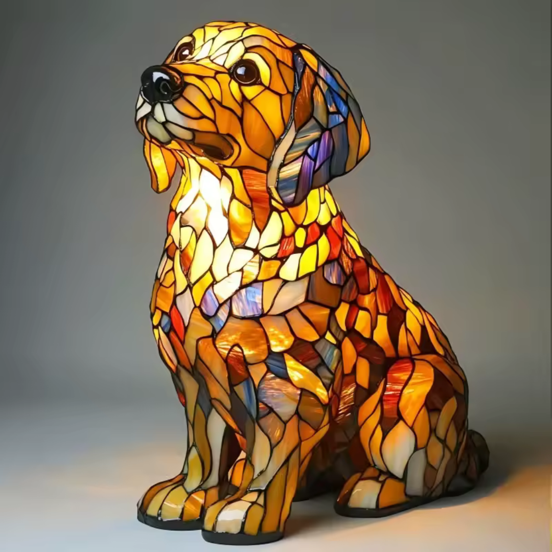 Dog Table Lamp | Mosaic Bulldog Figure, Warm Inner Glow