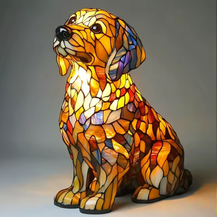 Dog Table Lamp | Mosaic Bulldog Figure, Warm Inner Glow