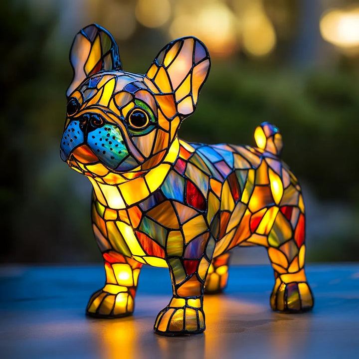 Dog Table Lamp | Mosaic Bulldog Figure, Warm Inner Glow
