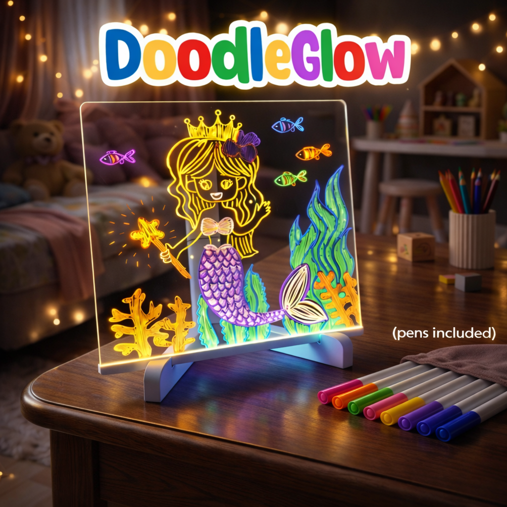 DoodleGlow Drawing Pad | Clear Lit Panel And Seven Pens