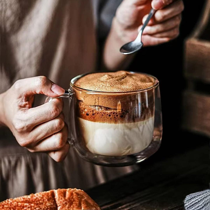 Double Wall Glass Coffee Mugs | Set of 4 | 300ml | Borosilicate | Thermal Insulation | Dishwasher Safe