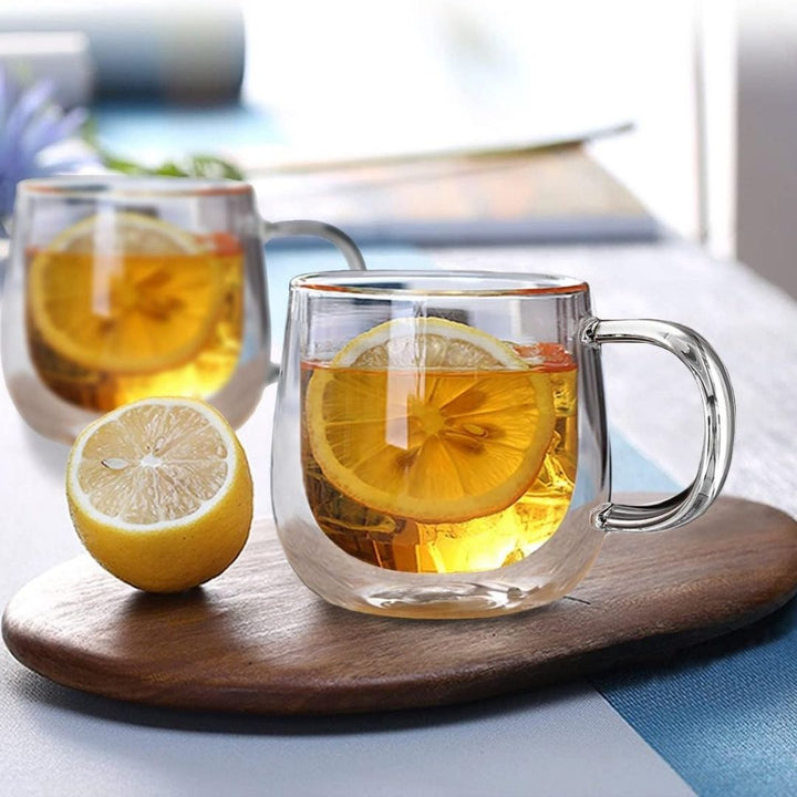 Double Wall Glass Coffee Mugs | Set of 4 | 300ml | Borosilicate | Thermal Insulation | Dishwasher Safe