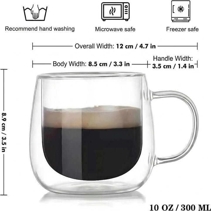 Double Wall Glass Coffee Mugs | Set of 4 | 300ml | Borosilicate | Thermal Insulation | Dishwasher Safe