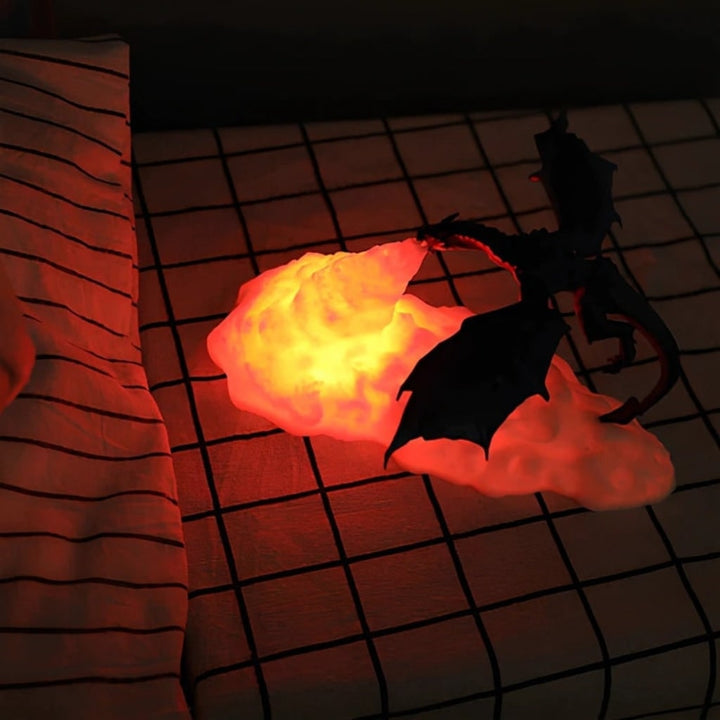 Dragon Night Light Halloween Decor Lamp | Fire-Breathing LED Flame Effect | USB Rechargeable, Cordless, 3D-Printed Design