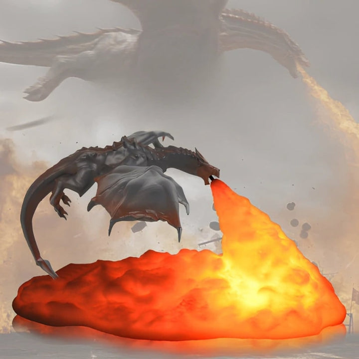 Dragon Night Light Halloween Decor Lamp | Fire-Breathing LED Flame Effect | USB Rechargeable, Cordless, 3D-Printed Design