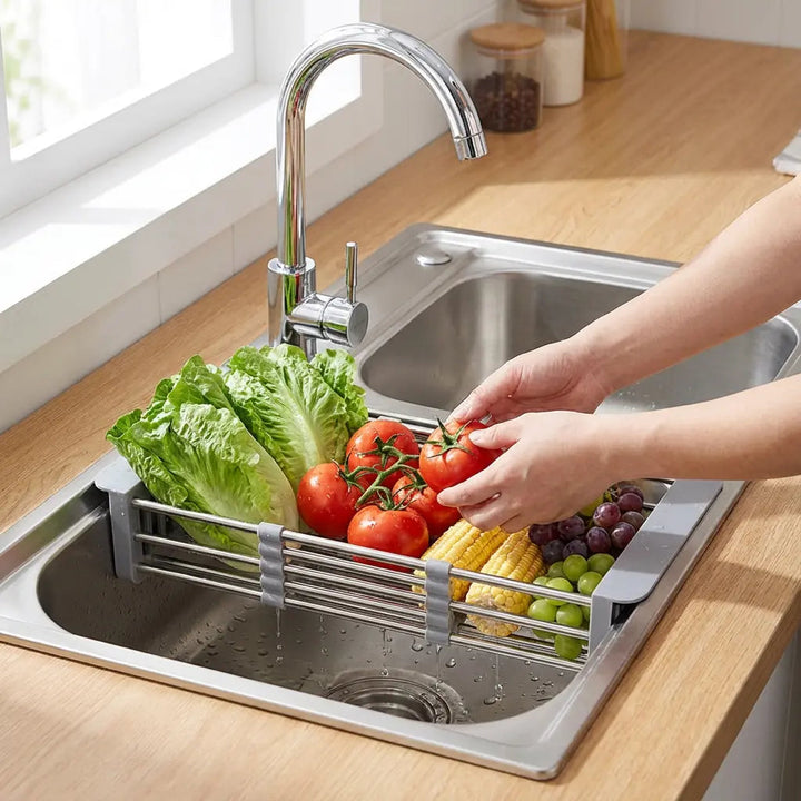 Draining Basket for Sink | Extendable Steel Over Sink Rack