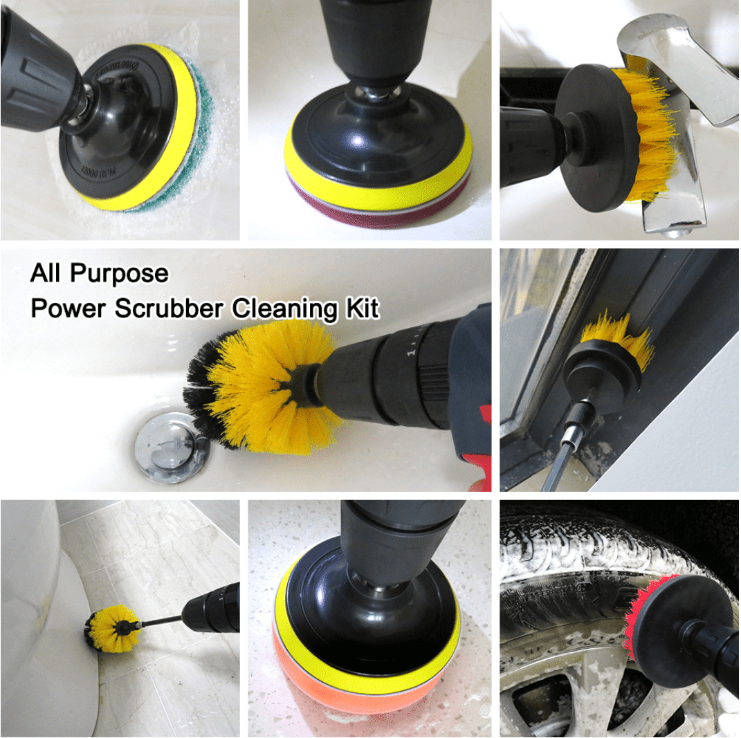 Drill Cleaning Brush Set Nylon | 12 Interchangeable Heads for Hex Shank Drills &amp; Screwdrivers | Scratch-Free Deep Clean