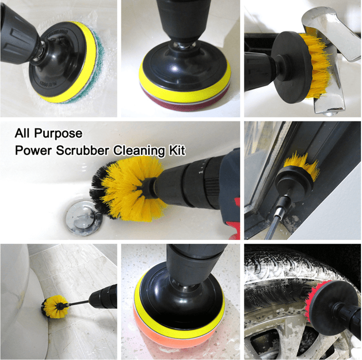 Drill Cleaning Brush Set Nylon | 12 Interchangeable Heads for Hex Shank Drills &amp; Screwdrivers | Scratch-Free Deep Clean