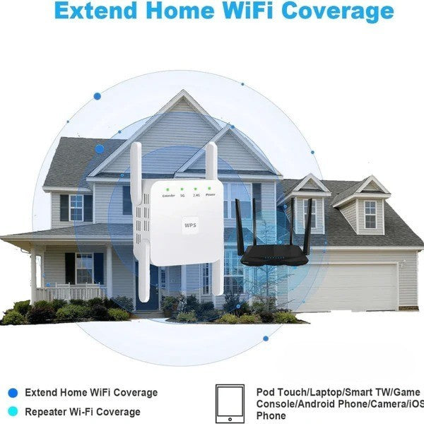 Dual-Band WiFi Range Extender 1000ft WPS Plug-In Booster