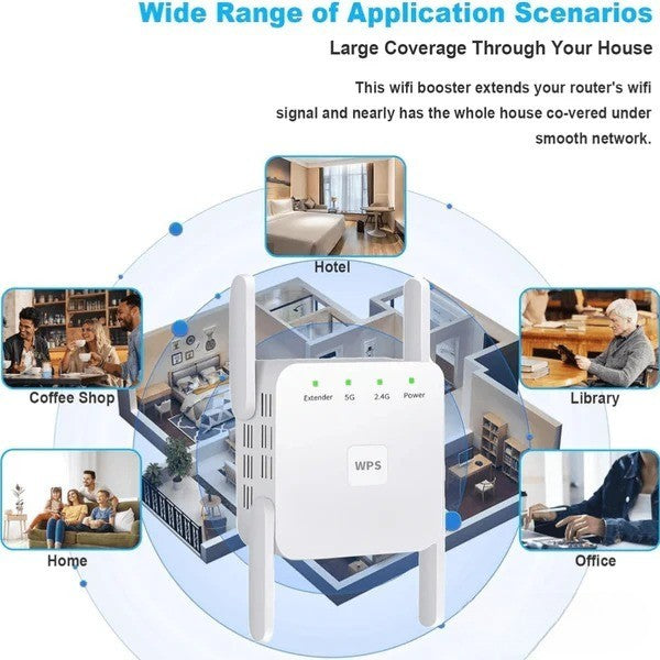 Dual-Band WiFi Range Extender 1000ft WPS Plug-In Booster