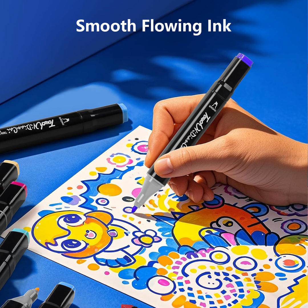 Dual Tip Alcohol Markers Set | Fine &amp; Broad Tips with Blender Pen | Smooth Blending for Drawing and Colouring Projects
