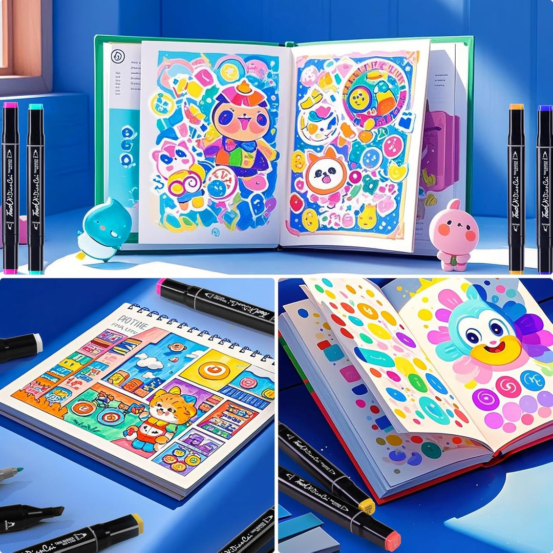 Dual Tip Alcohol Markers Set | Fine &amp; Broad Tips with Blender Pen | Smooth Blending for Drawing and Colouring Projects