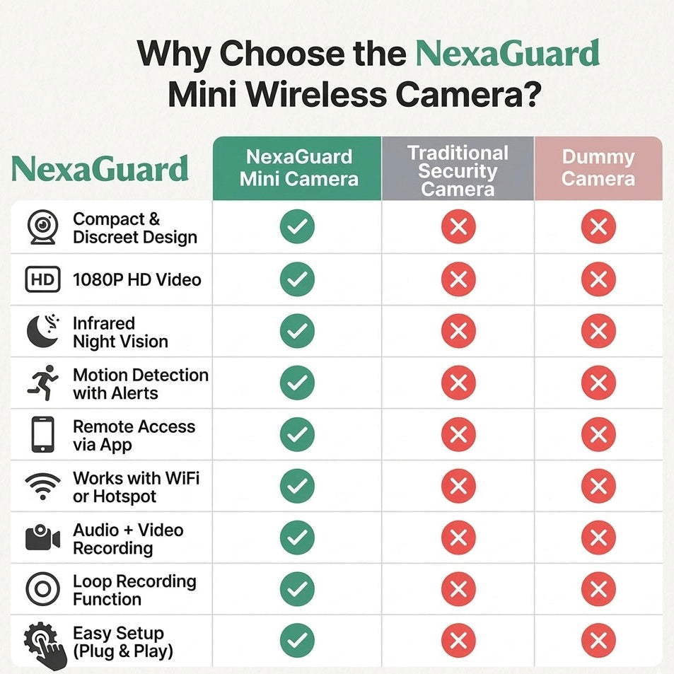 NexaGuard Smart Mini WiFi Camera | 1080P HD | Night Vision | Motion Alerts | Indoor Security