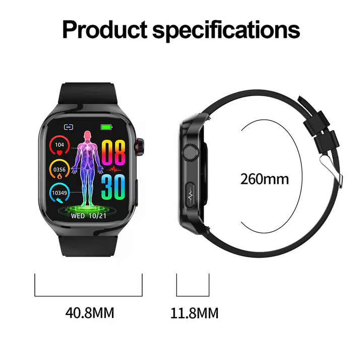 ECG Smart Watch | Heart Rate, Blood Oxygen &amp; Sleep Tracking | IP68 | Bluetooth Calling | 650mAh | 2.04" AMOLED