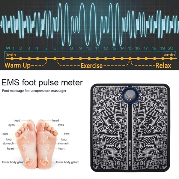 EMS Foot Massage Mat | 9 Adjustable Intensity Modes | USB Rechargeable for Circulation, Muscle Recovery and Stress Relief