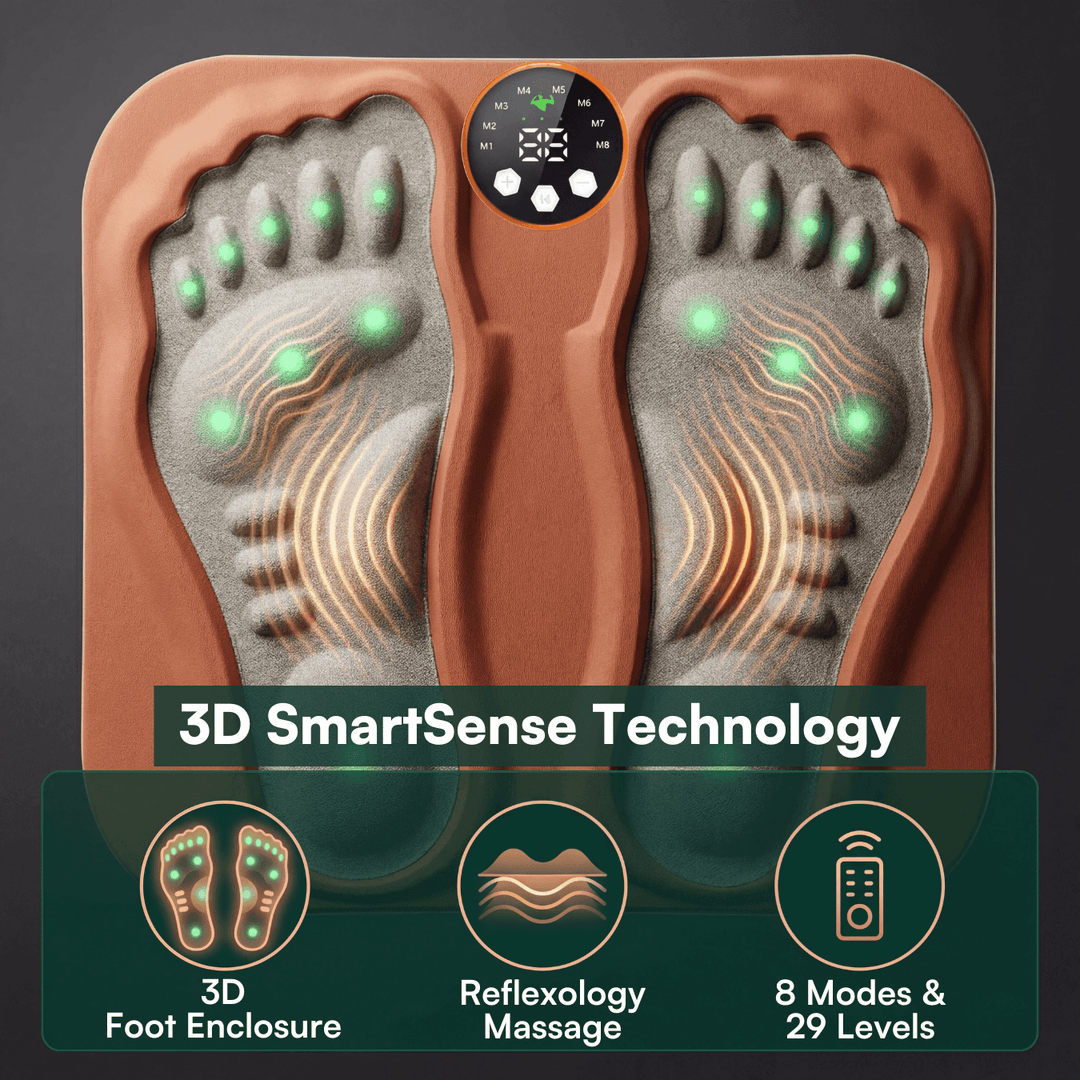 EMS Foot Massager Pad | 8 Modes &amp; 29 Intensity Levels | RF Remote | USB Rechargeable