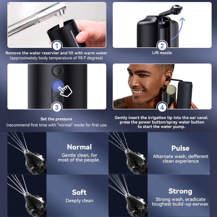 Ear Cleaner | Water Jet With Adjustable Pressure Settings