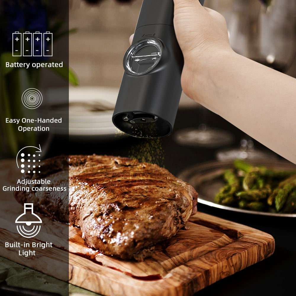 Electric Automatic Mill Pepper and Salt Grinder | LED Light One-Hand Grinder